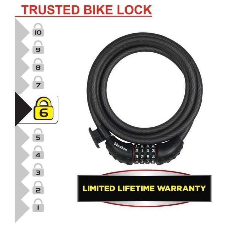 Antivol pour vélo - MASTER LOCK - 8120EURDPRO - Câble torsadé en acier - 1,8 m de longueur Antivol pour vélo - MASTER LOCK - 8120EURDPRO - Câble torsadé en acier - 1,8 m de longueur