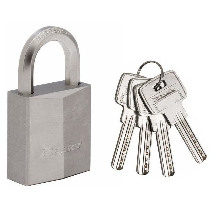 Cadenas en laiton nickelé 40mm - MASTER LOCK - Anse hexagonale - Haute sécurité - 4 clés incluses Cadenas en laiton nickelé 40mm - MASTER LOCK - Anse hexagonale - Haute sécurité - 4 clés incluses