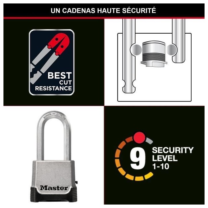 Cadenas Haute Sécurité - MASTER LOCK - M176EURDLH - Zinc - Anse XL - Extérieur Cadenas Haute Sécurité - MASTER LOCK - M176EURDLH - Zinc - Anse XL - Extérieur