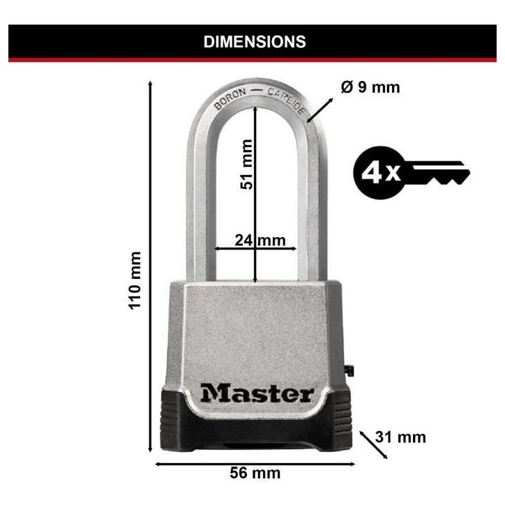 Cadenas Haute Sécurité - MASTER LOCK - M176EURDLH - Zinc - Anse XL - Extérieur Cadenas Haute Sécurité - MASTER LOCK - M176EURDLH - Zinc - Anse XL - Extérieur