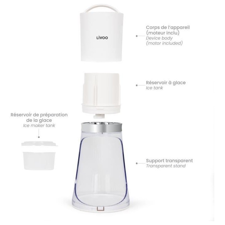 Appareil a glace pilée - LIVOO - DOM462 - 150 mL - 2 tailles - Mise en route automatique - Réservoir - Lame en acier inoxydabl Appareil a glace pilée - LIVOO - DOM462 - 150 mL - 2 tailles - Mise en route automatique - Réservoir - Lame en acier inoxydabl