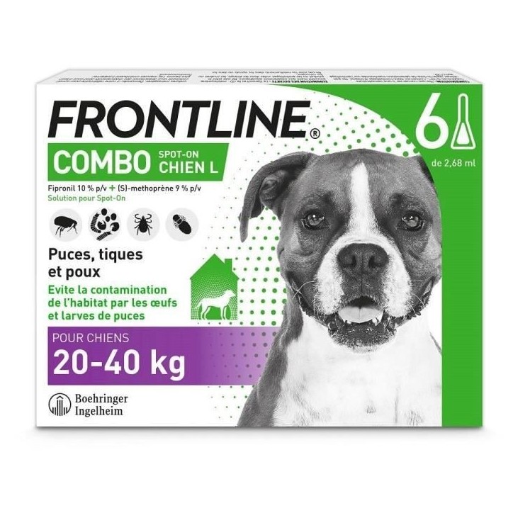 Frontline Combo chien - Anti-puces anti-tiques pour chien L - 20-40kg - 6 pipettes Frontline Combo chien - Anti-puces anti-tiques pour chien L - 20-40kg - 6 pipettes