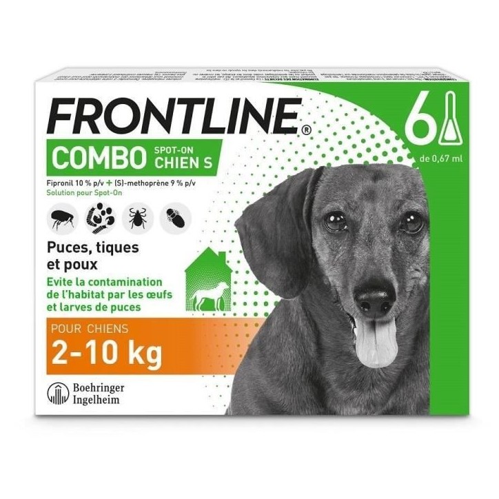 Frontline Combo chien - Anti-puces anti-tiques pour chien S - 2-10kg - 6 pipettes Frontline Combo chien - Anti-puces anti-tiques pour chien S - 2-10kg - 6 pipettes