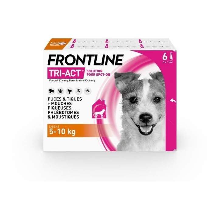 Frontline Tri-Act chien - Anti-puces anti-tiques pour chien S - 5-10kg - 6 pipettes Frontline Tri-Act chien - Anti-puces anti-tiques pour chien S - 5-10kg - 6 pipettes