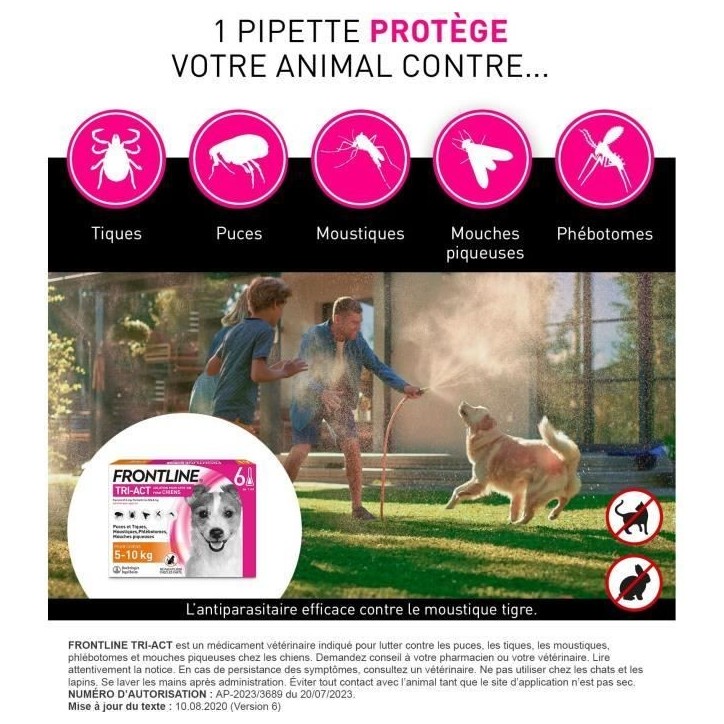 Frontline Tri-Act chien - Anti-puces anti-tiques pour chien S - 5-10kg - 6 pipettes Frontline Tri-Act chien - Anti-puces anti-tiques pour chien S - 5-10kg - 6 pipettes