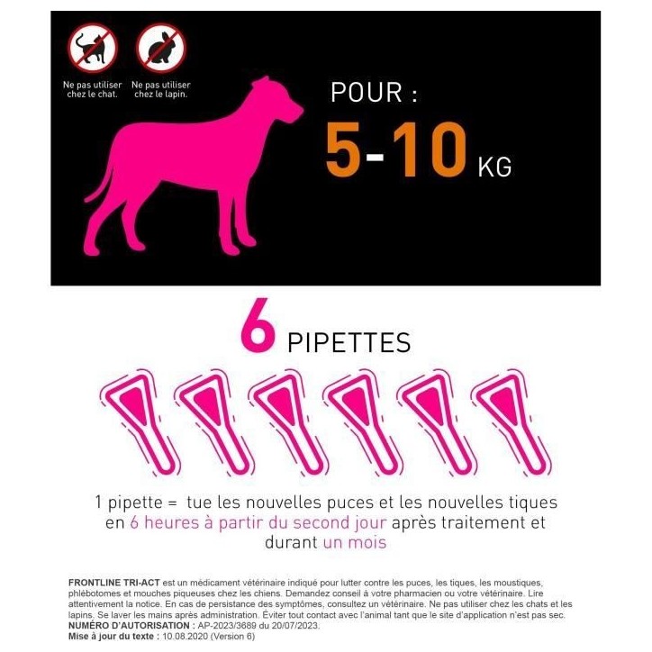 Frontline Tri-Act chien - Anti-puces anti-tiques pour chien S - 5-10kg - 6 pipettes Frontline Tri-Act chien - Anti-puces anti-tiques pour chien S - 5-10kg - 6 pipettes