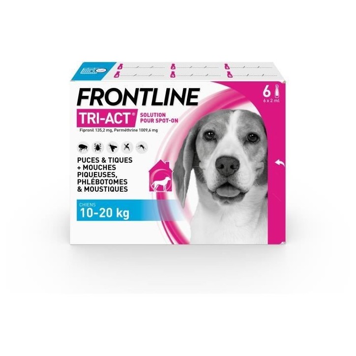 Frontline Tri-Act chien - Anti-puces anti-tiques pour chien M - 10-20kg - 6 pipettes Frontline Tri-Act chien - Anti-puces anti-tiques pour chien M - 10-20kg - 6 pipettes