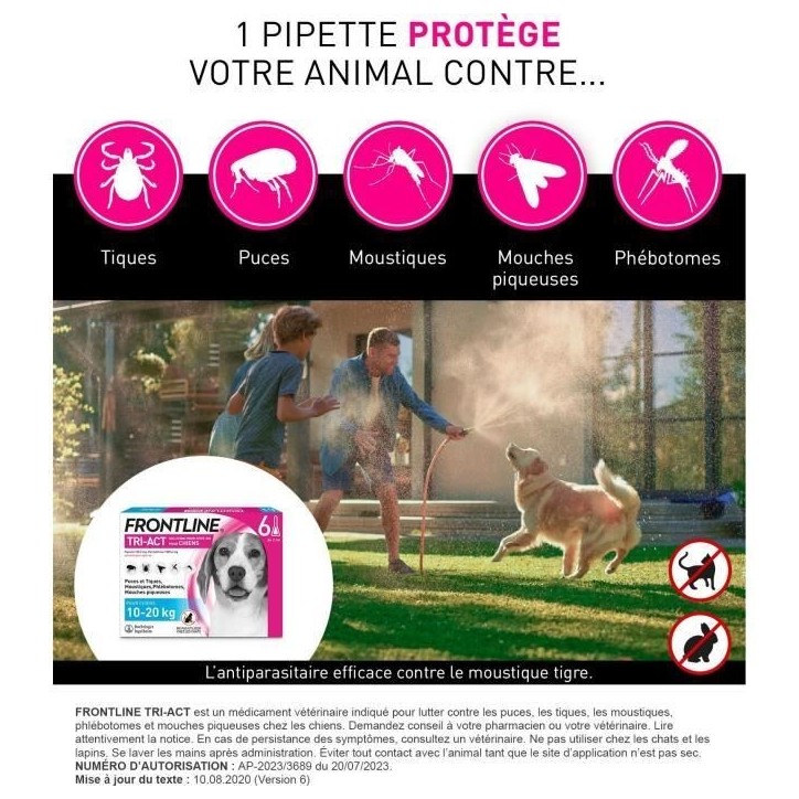 Frontline Tri-Act chien - Anti-puces anti-tiques pour chien M - 10-20kg - 6 pipettes Frontline Tri-Act chien - Anti-puces anti-tiques pour chien M - 10-20kg - 6 pipettes