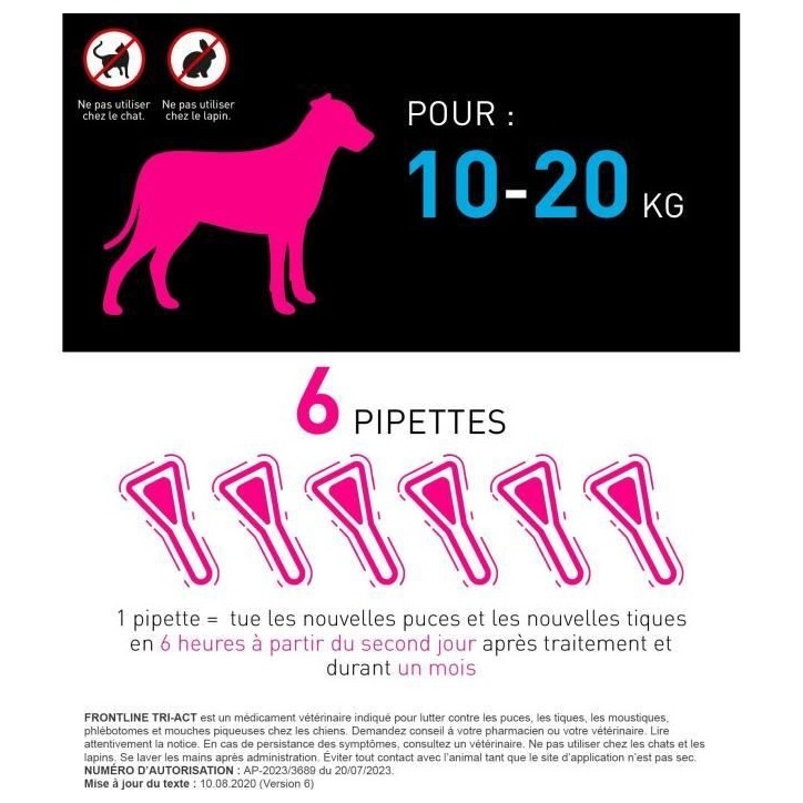 Frontline Tri-Act chien - Anti-puces anti-tiques pour chien M - 10-20kg - 6 pipettes Frontline Tri-Act chien - Anti-puces anti-tiques pour chien M - 10-20kg - 6 pipettes