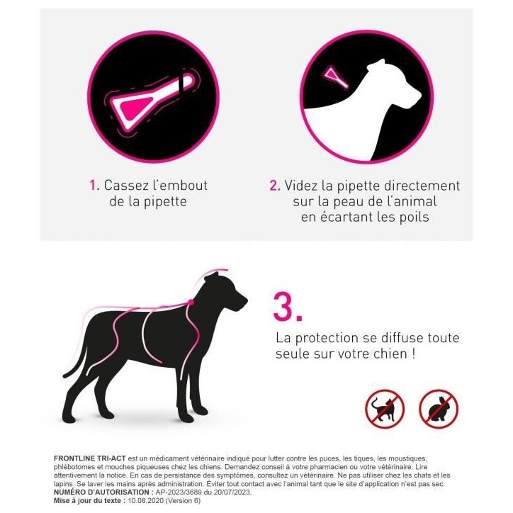 Frontline Tri-Act chien - Anti-puces anti-tiques pour chien L - 20-40kg - 6 pipettes