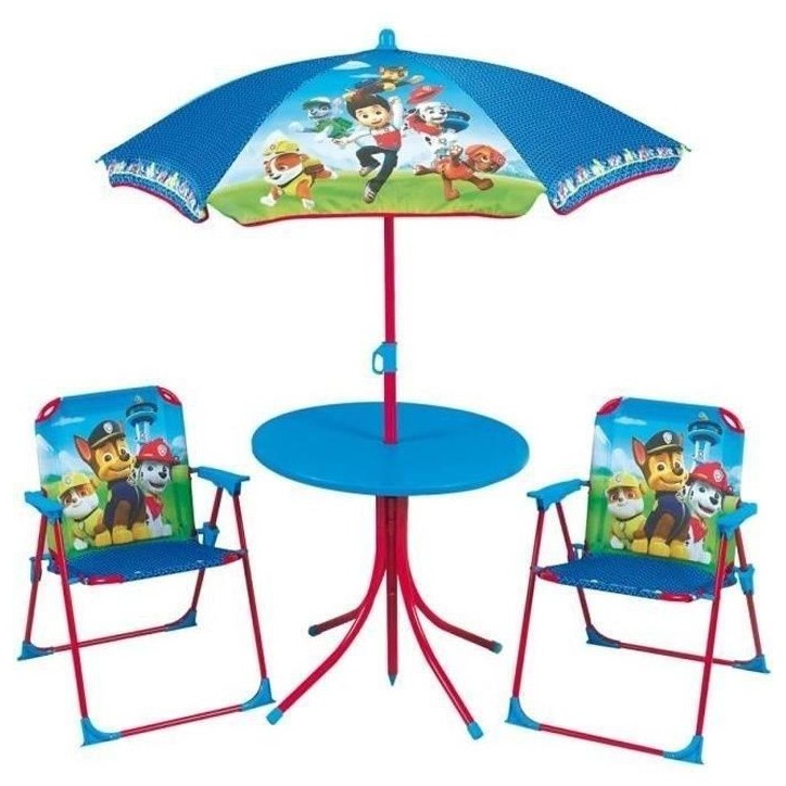 Fun House Pat Patrouille salon de jardin composé d'une table, de 2 chaises pliables et un parasol pour enfant Fun House Pat Patrouille salon de jardin composé d'une table, de 2 chaises pliables et un parasol pour enfant