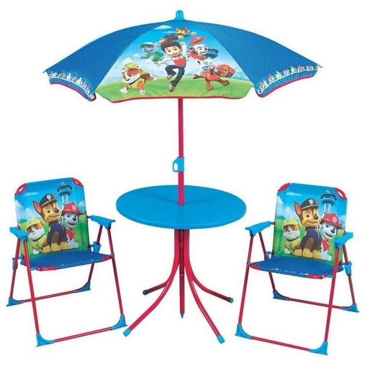Fun House Pat Patrouille salon de jardin composé d'une table, de 2 chaises pliables et un parasol pour enfant Fun House Pat Patrouille salon de jardin composé d'une table, de 2 chaises pliables et un parasol pour enfant