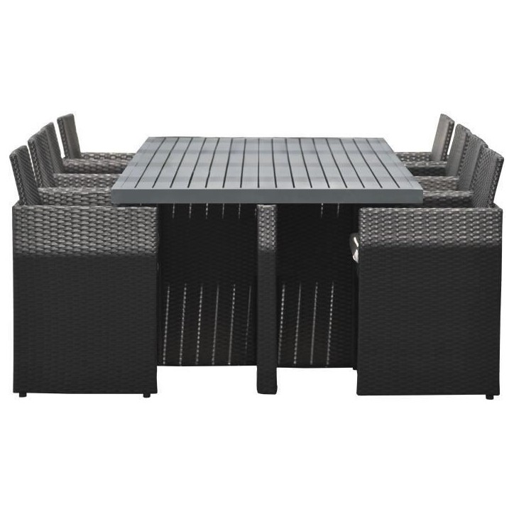 Ensemble repas de jardin encastrable - Noir - Résine tressée et plateau aluminium - 8 places - PVC-8-ALU-N - DCB GARDEN