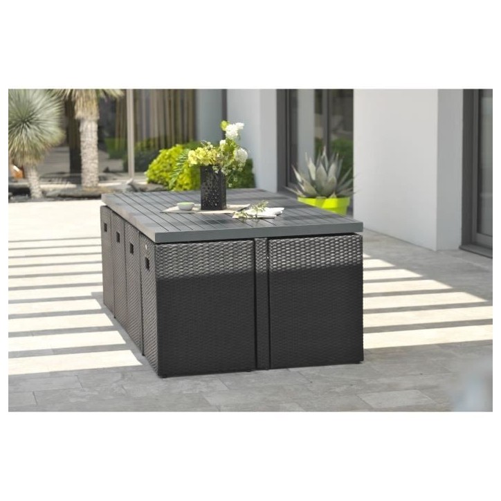 Ensemble repas de jardin encastrable - Noir - Résine tressée et plateau aluminium - 8 places - PVC-8-ALU-N - DCB GARDEN