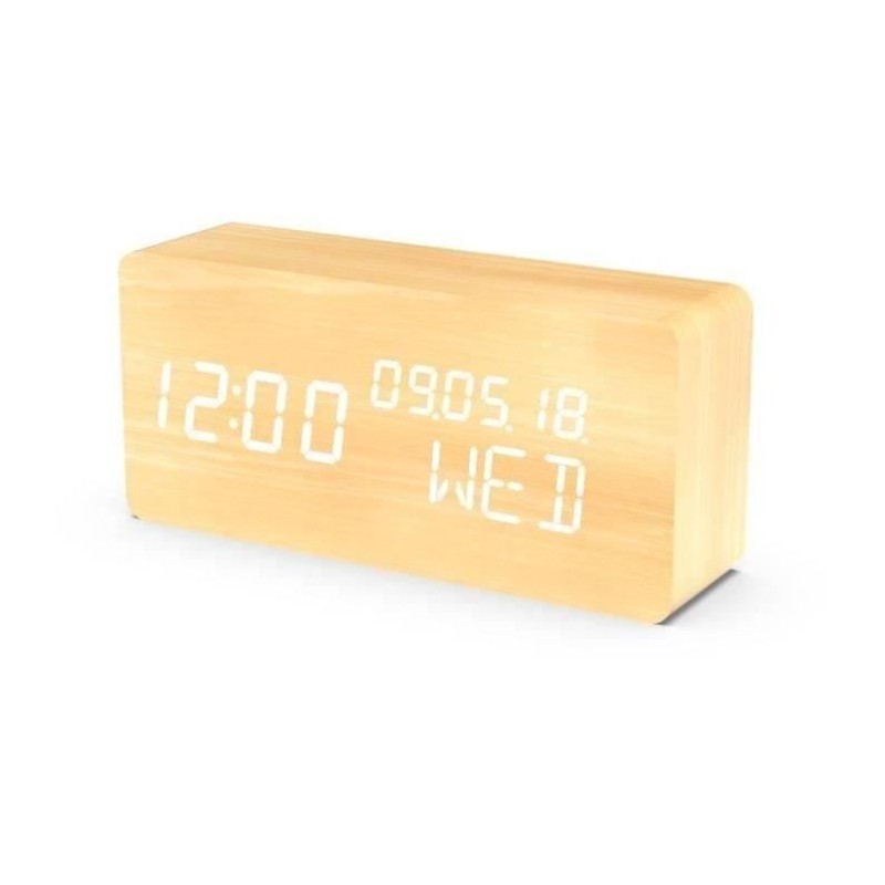 Réveil 4 en 1 - EVOOM - Modele WOOD - Horloge, Thermometre, Calendrie