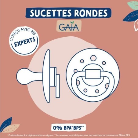 Duo sucettes caoutchouc - DODIE - GAIA - Ronde - 6/36 mois - Pleine nature