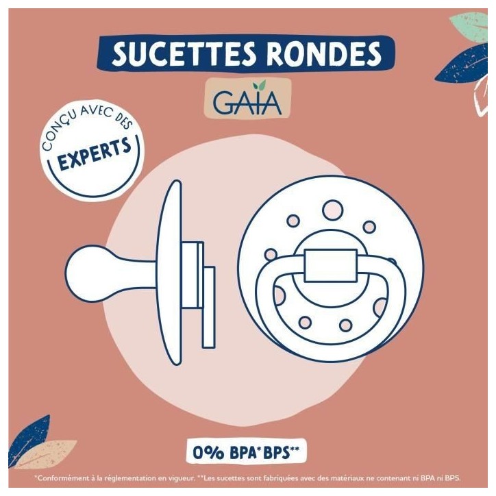 Duo sucettes caoutchouc - DODIE - GAIA - Ronde - 6/36 mois - Pleine nature Duo sucettes caoutchouc - DODIE - GAIA - Ronde - 6/36 mois - Pleine nature