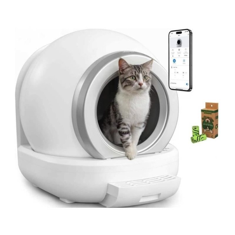 KITTY - Litiere autonettoyante pour chats 65 L démontable et lavable