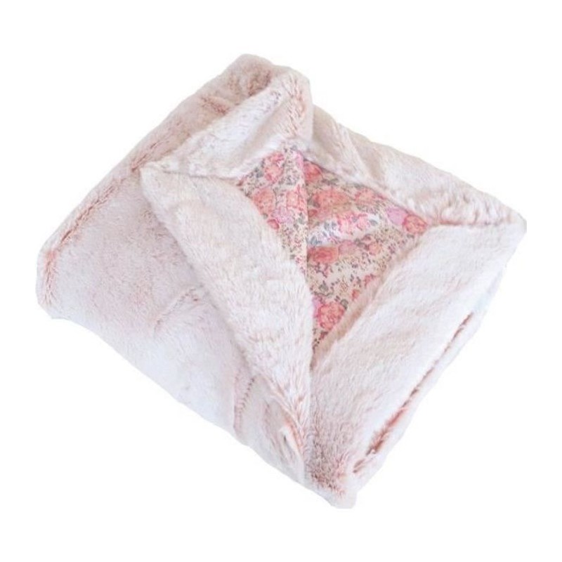 Couverture enfant en liberty et fausse fourrure - Rose - 75 x 100 cm Couverture enfant en liberty et fausse fourrure - Rose - 75 x 100 cm