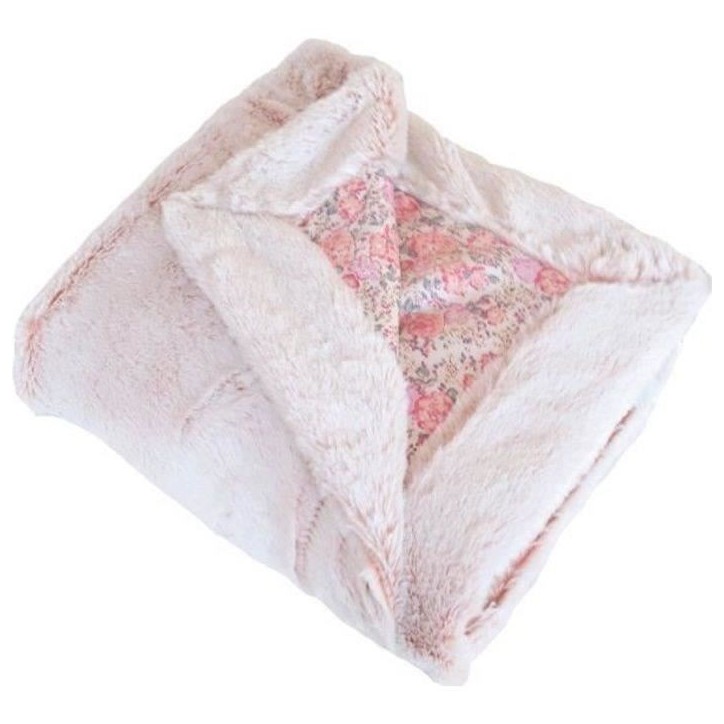 Couverture enfant en liberty et fausse fourrure - Rose - 75 x 100 cm