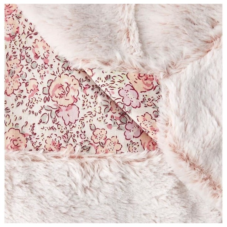 Couverture enfant en liberty et fausse fourrure - Rose - 75 x 100 cm