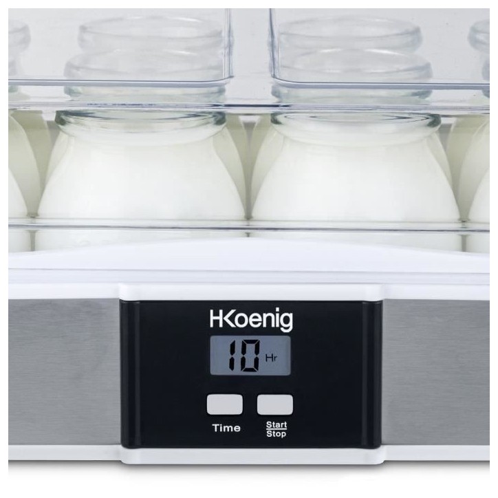 Yaourtiere HKoeNIG - ELY120 - Capacité 12 pots de 160ml - Programmable jusqu'a 15h - 15W Yaourtiere HKoeNIG - ELY120 - Capacité 12 pots de 160ml - Programmable jusqu'a 15h - 15W