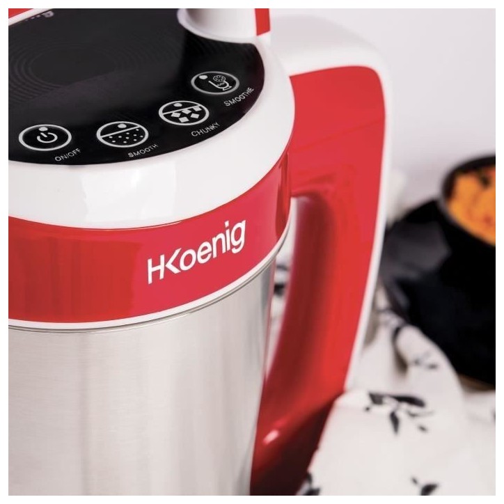Blender chauffant - H.Koenig - MXC18 - 850 W - 1,1 L - Inox - 2 programmes de cuisson - rouge Blender chauffant - H.Koenig - MXC18 - 850 W - 1,1 L - Inox - 2 programmes de cuisson - rouge