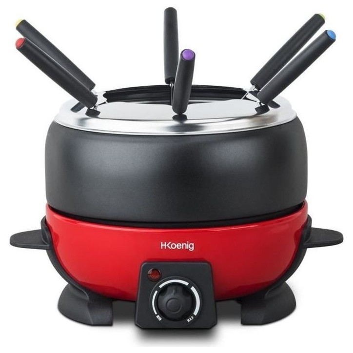 Appareil a fondue HKoeNIG - ALP1800 - Jusqu'a 6 personnes - Capacité 2L - Thermostat réglable jusqu'a 190°C - 800W - Rouge/No