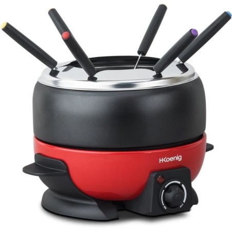 Appareil a fondue HKoeNIG - ALP1800 - Jusqu'a 6 personnes - Capacité 2L - Thermostat réglable jusqu'a 190°C - 800W - Rouge/No
