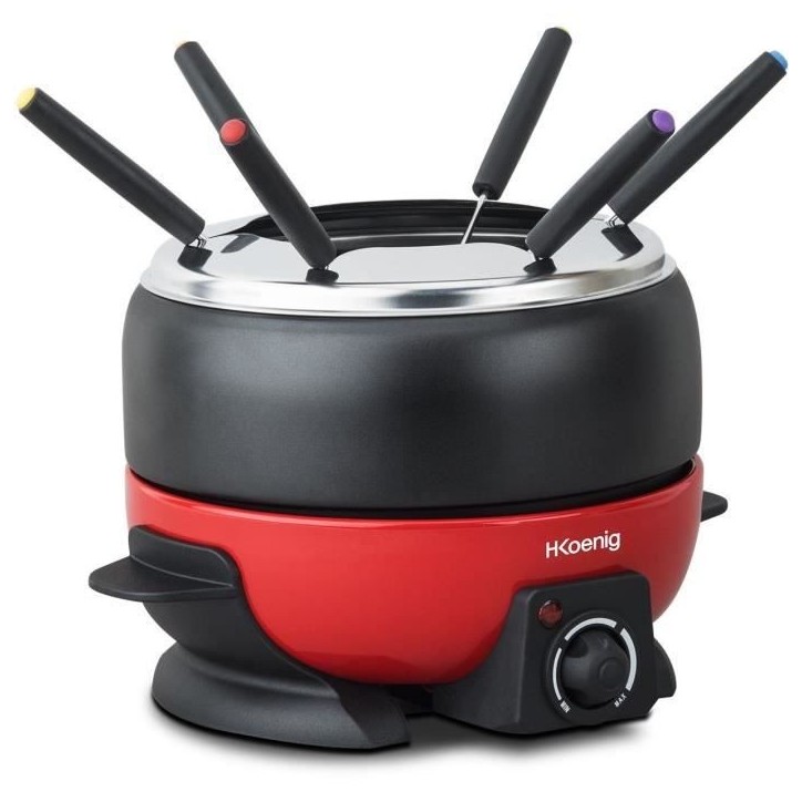 Appareil a fondue HKoeNIG - ALP1800 - Jusqu'a 6 personnes - Capacité 2L - Thermostat réglable jusqu'a 190°C - 800W - Rouge/No