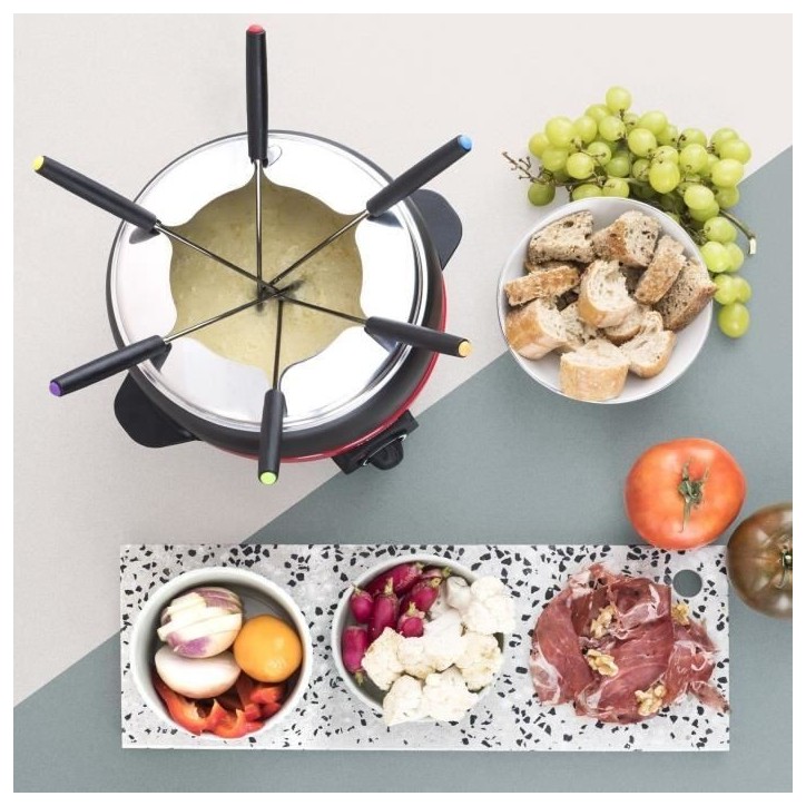 Appareil a fondue HKoeNIG - ALP1800 - Jusqu'a 6 personnes - Capacité 2L - Thermostat réglable jusqu'a 190°C - 800W - Rouge/No