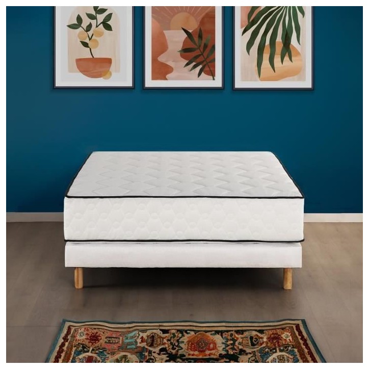 Ensemble matelas sommier 180 x 200 cm Hauteur 27 cm - ressorts ensachés - 7 zones - réversible - fabriqué en Belgique - DEKO