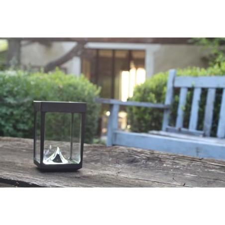 Mini photophore solaire - Parois en verre - Noir - Lampe de table - Énergie solaire - 1 ampoule