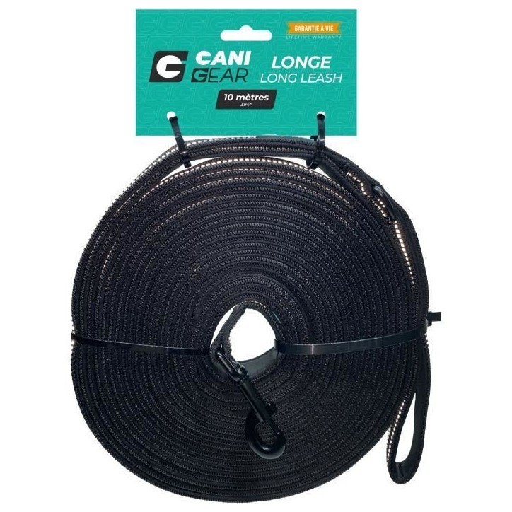 Longe pour chien - CANI GEAR - 10 m - Néoprene souple avec poignée - Noir Longe pour chien - CANI GEAR - 10 m - Néoprene souple avec poignée - Noir