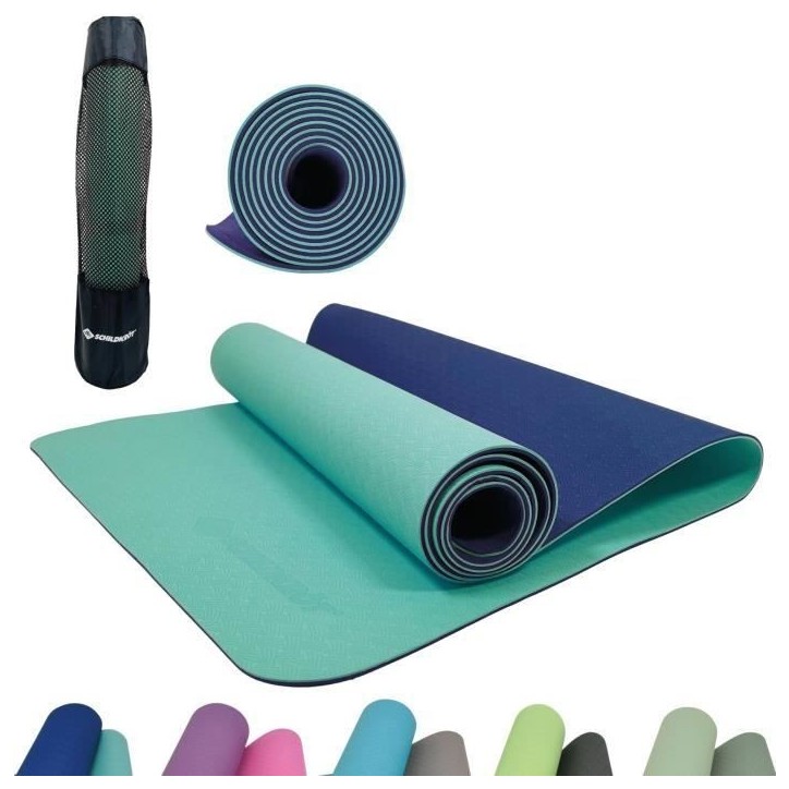 Tapis de yoga - FITNESS - SCHILDKRÖT - 180 x 61 cm - 4 mm - Sac inclus - Vert / Bleu