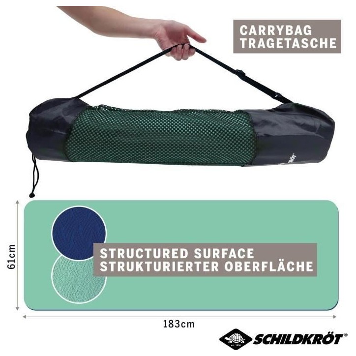 Tapis de yoga - FITNESS - SCHILDKRÖT - 180 x 61 cm - 4 mm - Sac inclus - Vert / Bleu