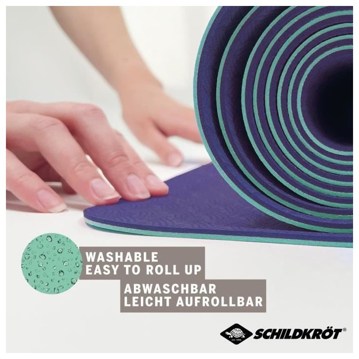Tapis de yoga - FITNESS - SCHILDKRÖT - 180 x 61 cm - 4 mm - Sac inclus - Vert / Bleu