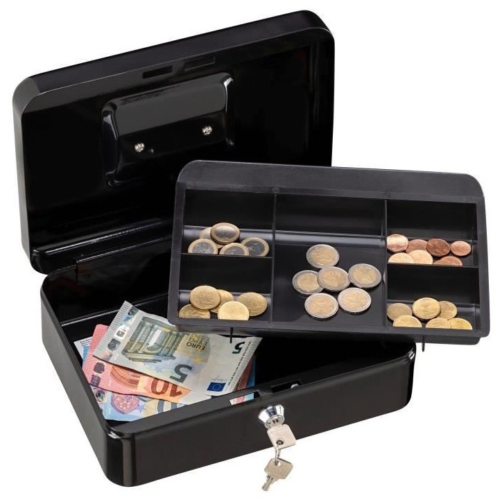 Caissette a monnaie - BURG WACHTER - Money 5025 Black - Acier noir - Ouverture a clé - Élégante