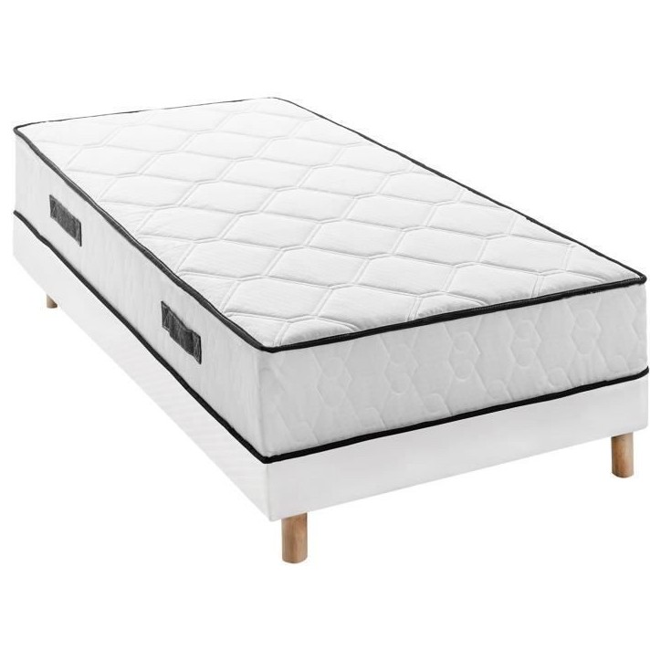 Ensemble matelas sommier 90 x 200 cm Hauteur 27 cm - ressorts ensachés - 7 zones - réversible - fabriqué en Belgique - DEKO D