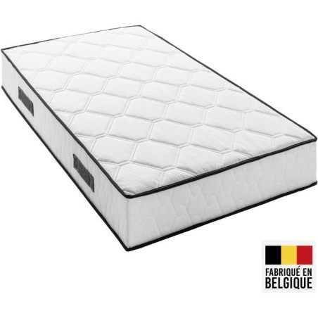 Ensemble matelas sommier 90 x 200 cm Hauteur 27 cm - ressorts ensachés - 7 zones - réversible - fabriqué en Belgique - DEKO D