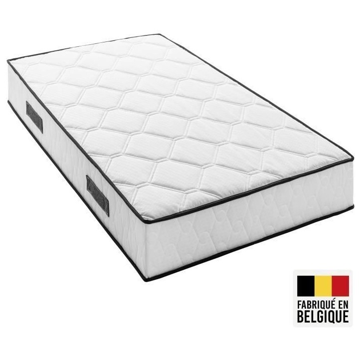 Ensemble matelas sommier 90 x 200 cm Hauteur 27 cm - ressorts ensachés - 7 zones - réversible - fabriqué en Belgique - DEKO D