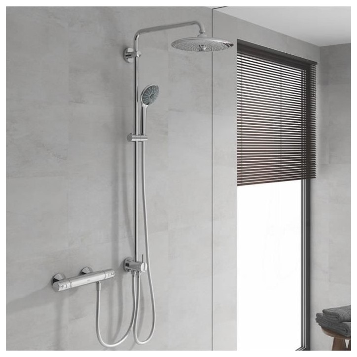 GROHE Mitigeur thermostatique Douche Precision Trend, montage mural, protection anti-brûlure, raccord fileté 1/2, chromé, 342
