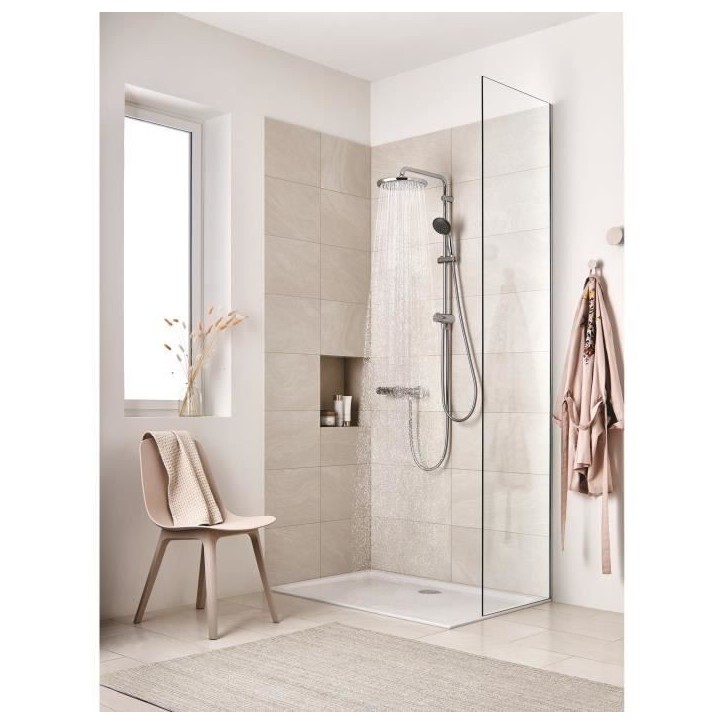 GROHE Mitigeur thermostatique Douche Precision Trend, montage mural, protection anti-brûlure, raccord fileté 1/2, chromé, 342
