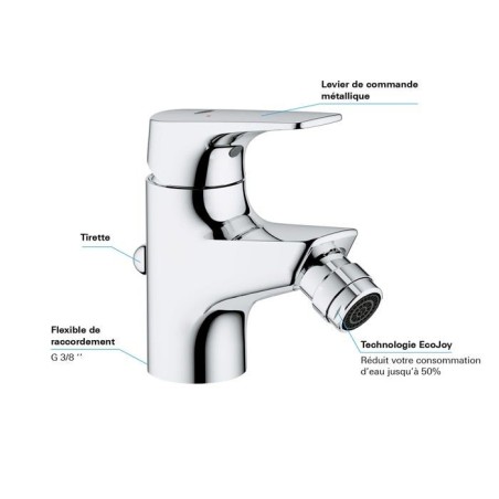 Mitigeur monocommande bidet - GROHE - Start Flow - Hauteur sous bec 46mm - Economie d'eau - Chromé
