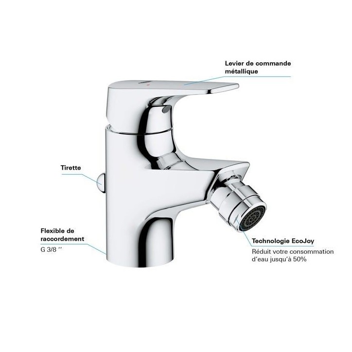 Mitigeur monocommande bidet - GROHE - Start Flow - Hauteur sous bec 46mm - Economie d'eau - Chromé Mitigeur monocommande bidet - GROHE - Start Flow - Hauteur sous bec 46mm - Economie d'eau - Chromé