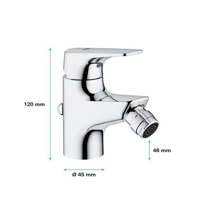 Mitigeur monocommande bidet - GROHE - Start Flow - Hauteur sous bec 46mm - Economie d'eau - Chromé Mitigeur monocommande bidet - GROHE - Start Flow - Hauteur sous bec 46mm - Economie d'eau - Chromé