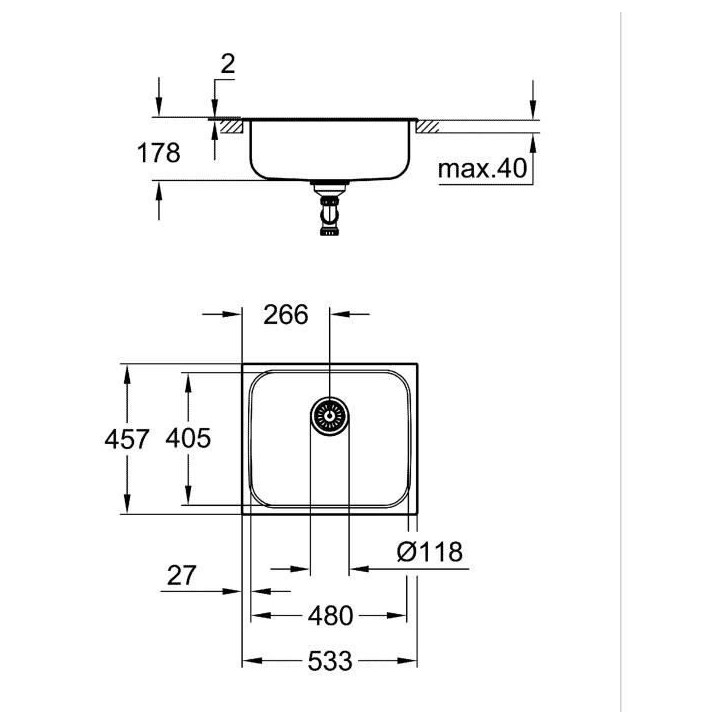Evier de cuisine - Acier inoxydable - A encastrer par le dessus - GROHE K200 - 31719SD0 Evier de cuisine - Acier inoxydable - A encastrer par le dessus - GROHE K200 - 31719SD0