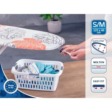 Housse table a repasser Leifheit Cotton Comfort M 71601, rembourrage en molleton de 3 mm, pour planche a repasser max. 125 x 40