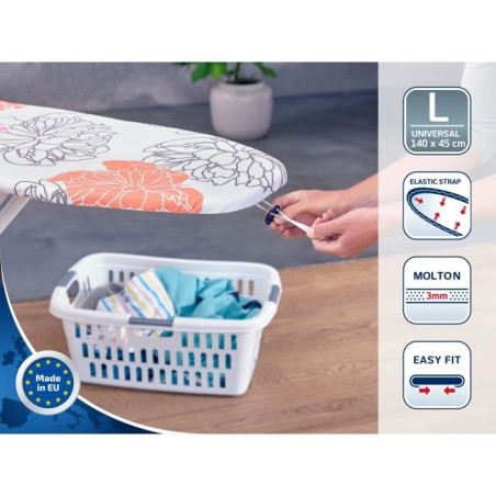 Housse table a repasser Leifheit Cotton Comfort L 71602, rembourrage en molleton de 3 mm, pour planche a repasser max. 140 x 45