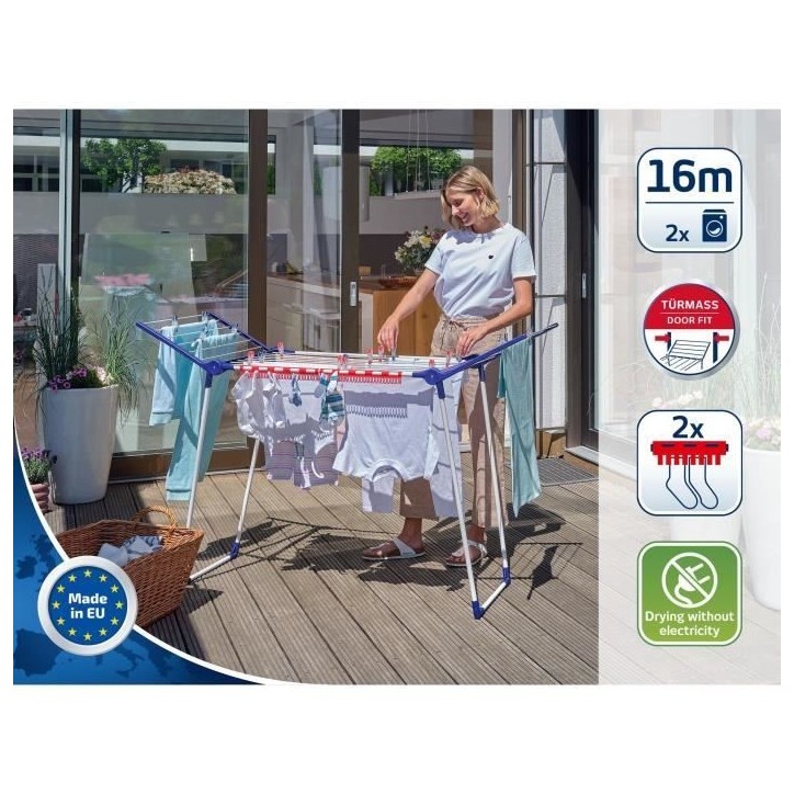 Étendoir a linge Leifheit Pegasus 160 Solid Slim 81620, séchoir a linge compact avec 16m d'étendage, tancarville robuste, bla Étendoir a linge Leifheit Pegasus 160 Solid Slim 81620, séchoir a linge compact avec 16m d'étendage, tancarville robuste, bla